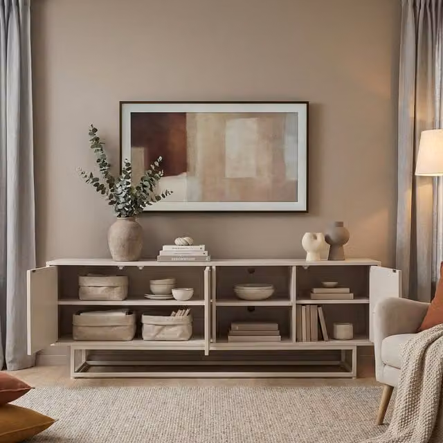 Aparador Boxholm de en.casa con 3 puertas y acabado mate en color beige, An/P/Al: 160 x 30 x 56,5 cm