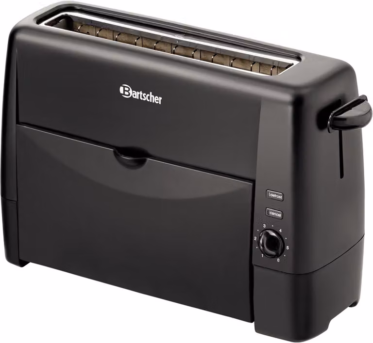 Tostadora Bartscher TS 20Sli de 1300W en color negro para 2 rebanadas con 6 niveles de tostado y bandeja deslizante