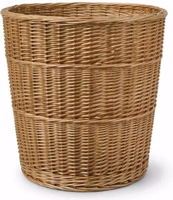 Cesta redonda grande XL de mimbre natural OKAFFAREFATTO en color beige y marrón, An/P/Al: 57 x 58 x 57 cm