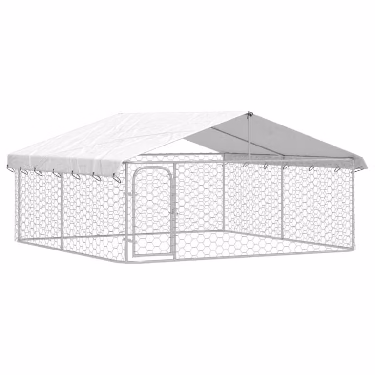 Perrera de exterior resistente a la intemperie Maison Chic en metal color plata An/P/Al: 300 x 300 x 150 cm
