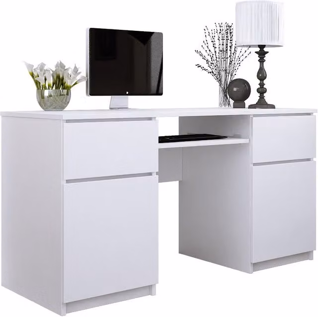 Escritorio para ordenador moderno 3XE LIVING en color blanco, An/P/Al: 135 x 50 x 77 cm