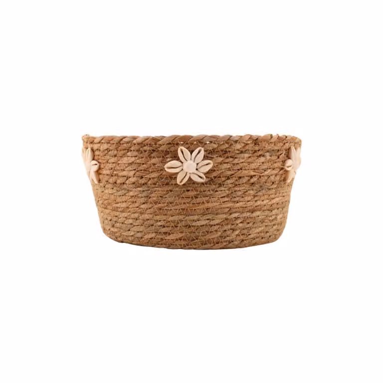 Cesta de seagrass Azao en color beige con detalles de conchas, Diámetro: 27 cm