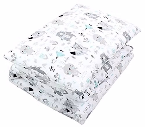 Juego de edredón y fundas de almohada infantil TupTam con estampado de osos y zorros, microfibra transpirable para todas las estaciones, color verde y blanco, An/P/Al: 135 x 100 cm