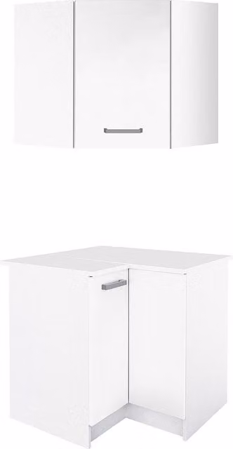 Muebles de cocina de esquina Trattoria con un mueble bajo y un mueble alto en color blanco y acabado mate