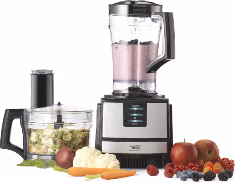 Robot de cocina Trebs 99394 de 550W con bol de 1,2 l y licuadora de 1,5 l en color plata y negro