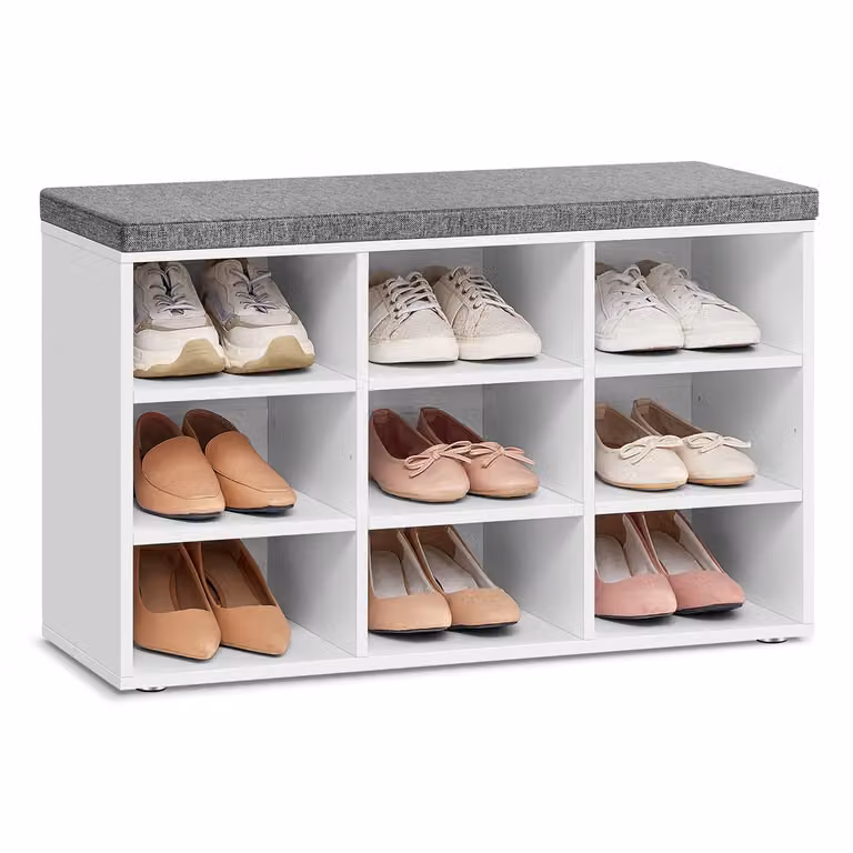VASAGLE Banco Zapatero con Asiento Acolchado en Blanco y Gris, An/P/Al: 78,5 x 30,3 x 48 cm