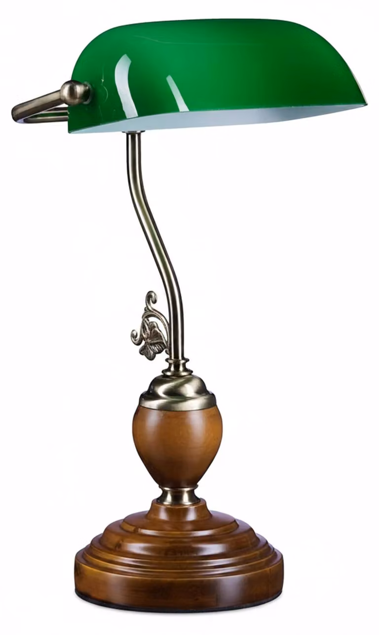 Lámpara de escritorio retro Relaxdays con base de madera y pantalla de cristal verde, An/P/Al: 26,5 x 43 x 18 cm