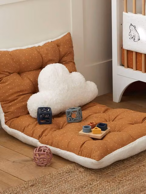 Cojín redondo Nube de Vertbaudet en tejido sherpa beige de 50 cm de diámetro