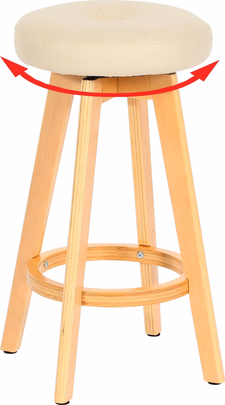 Taburete de bar giratorio Navan de Mendler en madera y piel sintética color beige
