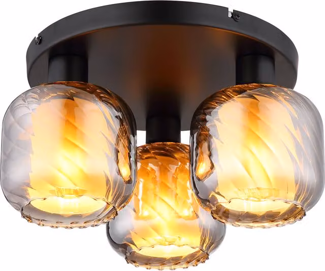 Luz de techo Globo Lighting de diseño moderno en metal negro y cristal transparente con 3 bombillas E27