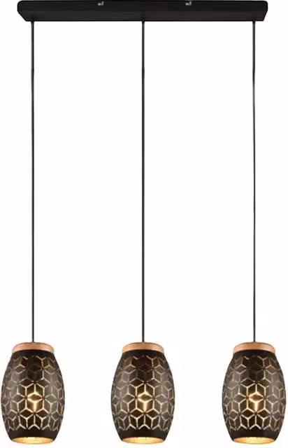 Lámpara colgante Bauhaus de Reality Leuchten en metal y madera color negro, 28 W, Al x An x P: 150 x 71 x 15 cm, casquillo E27
