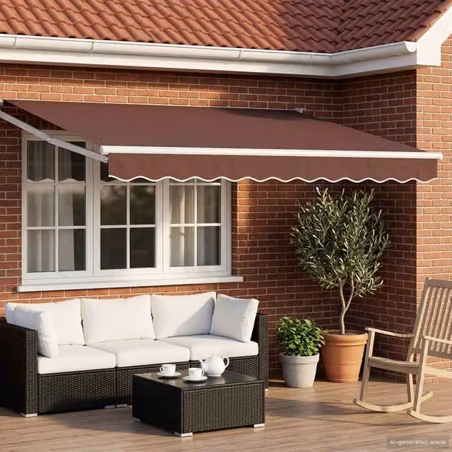 Toldo manual retráctil con LEDs Maison exclusive en marrón y blanco, An/P: 350 x 250 cm