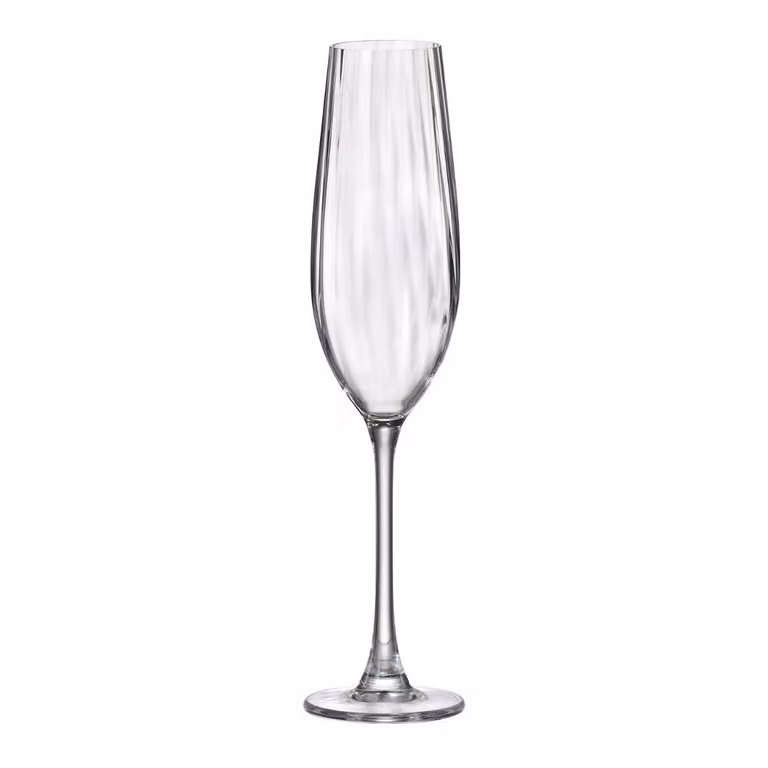 Juego de 6 copas de flauta para champagne Bohemia de vidrio transparente con relieve de 260 ml