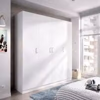 Armario Maxi de 4 puertas abatibles en color blanco con acabado mate, An/P/Al: 200,8 x 52 x 215 cm