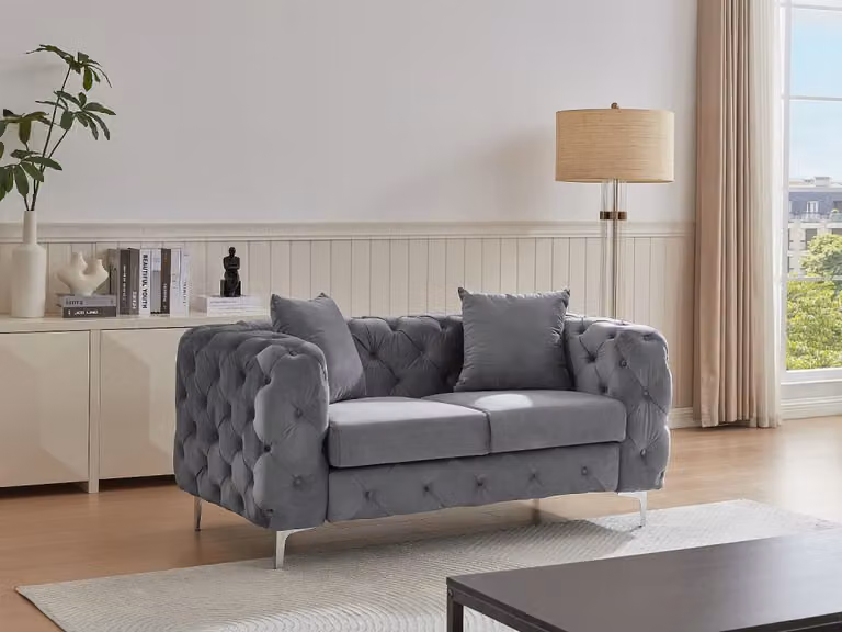 Sofá fijo de 2 plazas Edwina de Vente-Unique en terciopelo gris antracita An: 162 cm, P: 91 cm, Al: 76 cm
