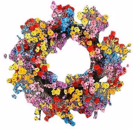 Corona de flores artificiales RDTD multicolor para colgar en puerta o ventana, diseño primaveral de 40 cm
