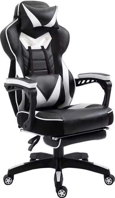 Silla gaming Vinsetto ergonómica y ajustable en blanco y negro con reposacabezas y reposapiés An/P/Al: 65 x 70 x 118,5-128,5 cm