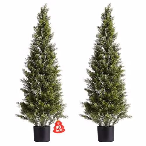 Set de 2 Topiarios Artificiales de Cedro VEVOR en color verde para decoración de jardines y oficinas, An/P/Al: 30 x 30 x 121,9 cm