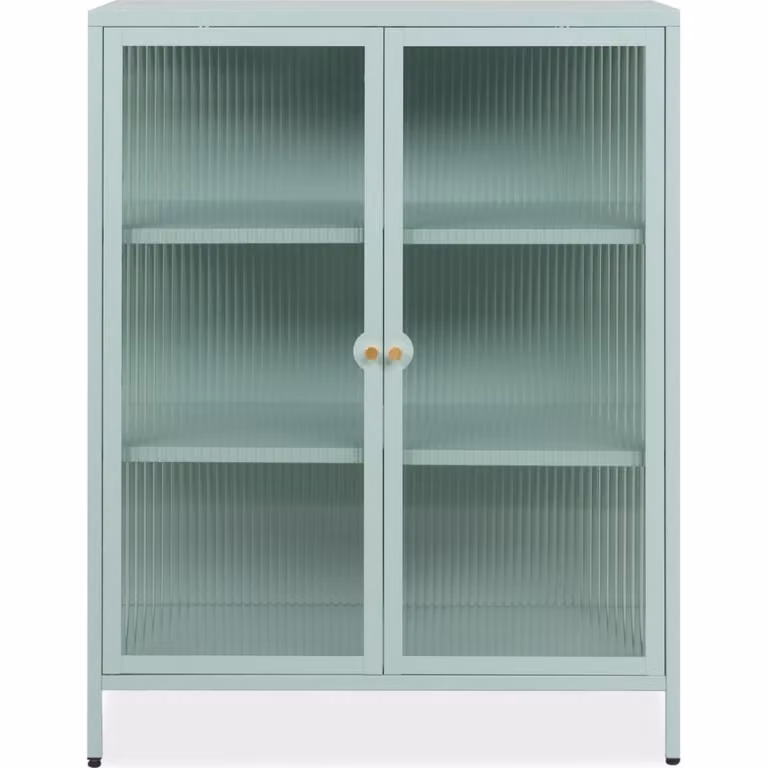 Vitrina alta Homifab de estilo retro con 2 puertas de cristal en color verde y estantes internos, An/P/Al: 40 x 40 x 101,5 cm