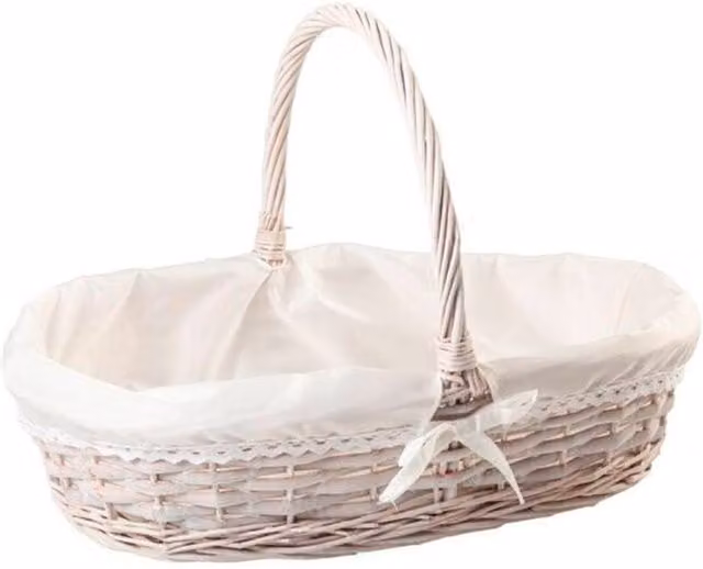 Cesta de mimbre Meng con asas y forro en color blanco