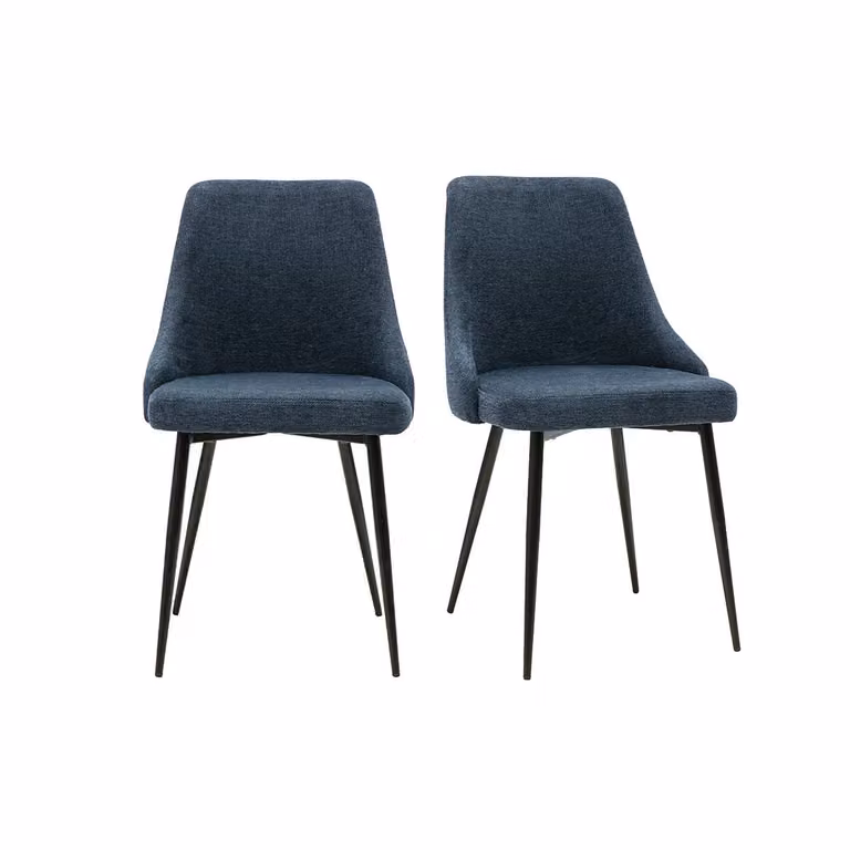 Pack de 2 sillas de diseño CULT en tejido efecto terciopelo azul oscuro y metal negro mate