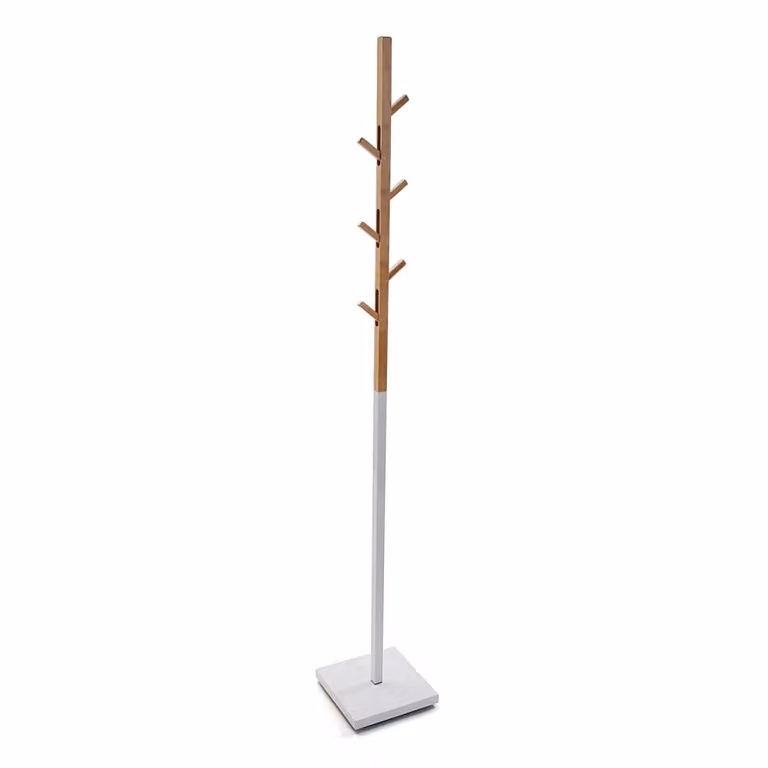 Perchero de pie Versa Home de metal y madera en color blanco y marrón para entrada o dormitorio