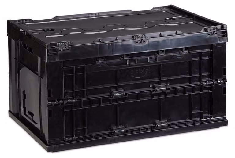 Pack de 2 cajas de almacenaje plegables con tapa Relaxdays en plástico negro de 60 litros, An/P/Al: 58,5 x 32,5 x 39,5 cm