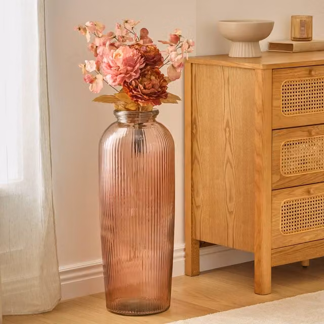 Florero de cristal con diseño de rayas Atmosphera en color rosa, Altura: 72 cm
