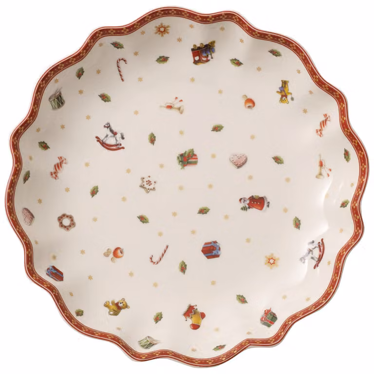 Bol de servir Villeroy & Boch Toy's Delight de porcelana en blanco, rojo y dorado, Diámetro: 25 cm