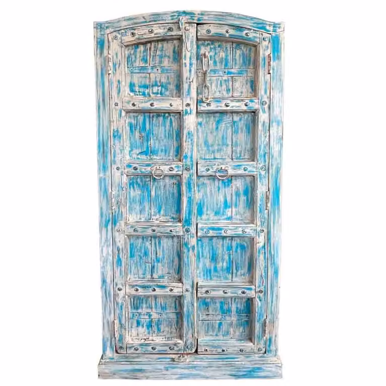 Armario de madera artesanal Wanderlust deco azul con puertas batientes An/P/Al: 93 x 42 x 206 cm