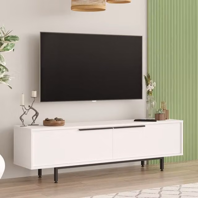 Mueble de TV moderno en.casa con 2 puertas y compartimentos para medios, color blanco o negro, An/P/Al: 160 x 35,5 x 45 cm
