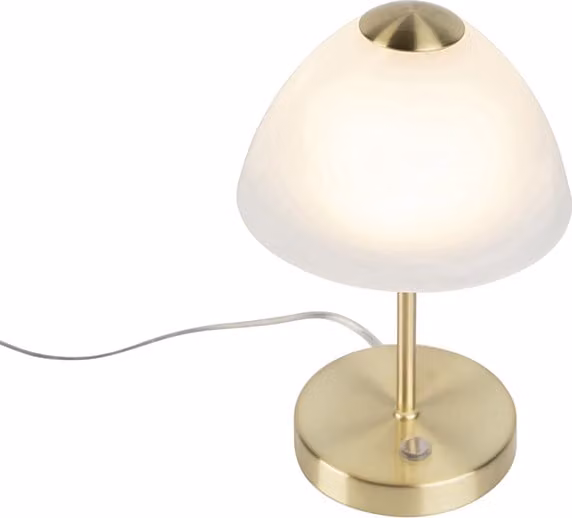 Lámpara de mesa Queen de Reality Leuchten con LED integrado, regulable y táctil, acabado latón y blanco, An/P/Al: 15 x 15 x 24 cm