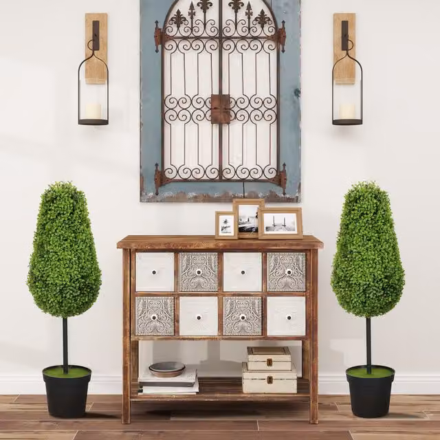 Juego de 2 plantas artificiales de boj HOMCOM de 90 cm con forma de lágrima en maceta, color verde