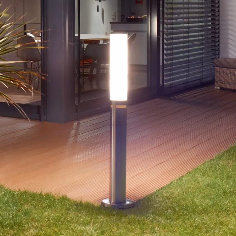 Lámpara de paso con sensor STEINEL GL 60 S en gris y acero inoxidable, Altura: 104 cm, IP44, LED GU10