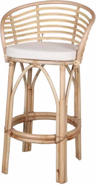 Taburete alto de estilo escandinavo MISTERWILS de bambú, ratán y madera en color blanco