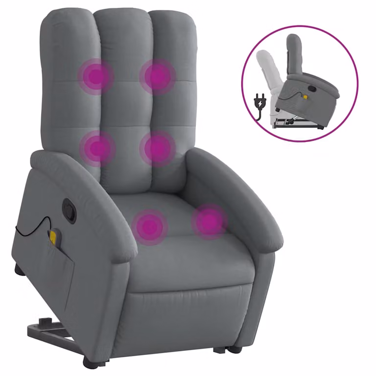 Silla de masaje reclinable vidaXL en tela gris oscuro con reposabrazos y diseño moderno