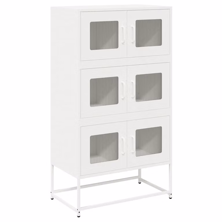 Aparador moderno de acero blanco vidaXL con puertas de cristal para comedor An/P/Al: 68 x 39 x 123 cm