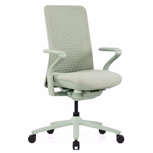 Silla de oficina ergonómica hjh OFFICE Vervio en color verde con respaldo de malla y asiento de tela, con ajuste de altura, profundidad del asiento y peso, diseño giratorio y moderno para oficina en casa