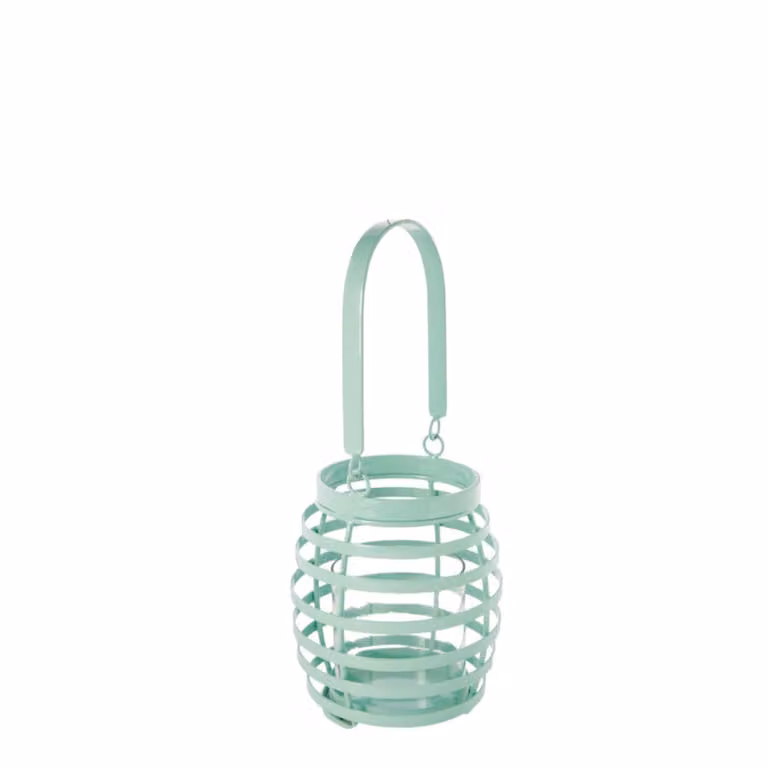 Farol decorativo de mesa Sia Deco en hierro y cristal color azul turquesa
