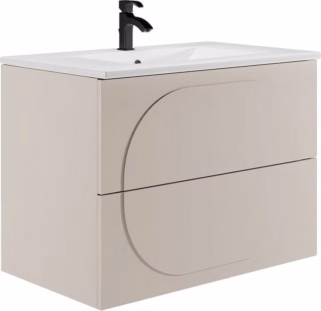 Mueble de baño suspendido Vente-Unique con lavabo en color beige y blanco, diseño minimalista con cajones internos y puertas con cierre suave, An/P/Al: 46 x 48 x 80 cm