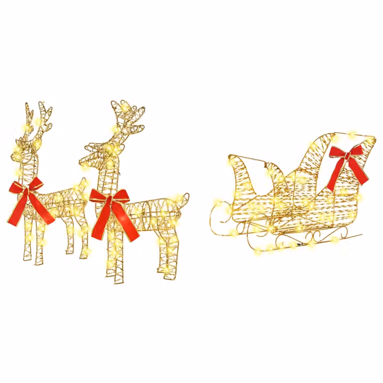 Set de 3 Decoraciones de Navidad 3D con Trineo LOVIISA de vidaXL en Blanco y Dorado con Iluminación LED Blanco Cálido