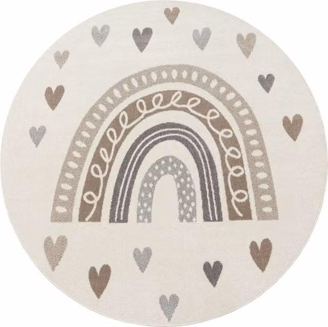 Alfombra infantil Ninique beige redonda de 160 cm
