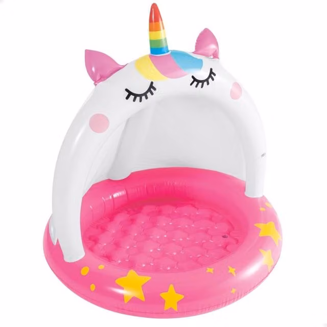 Piscina hinchable infantil Intex con diseño de gato unicornio, suelo acolchado, parasol y multicolor, An/P/Al: 102 x 102 x 45 cm