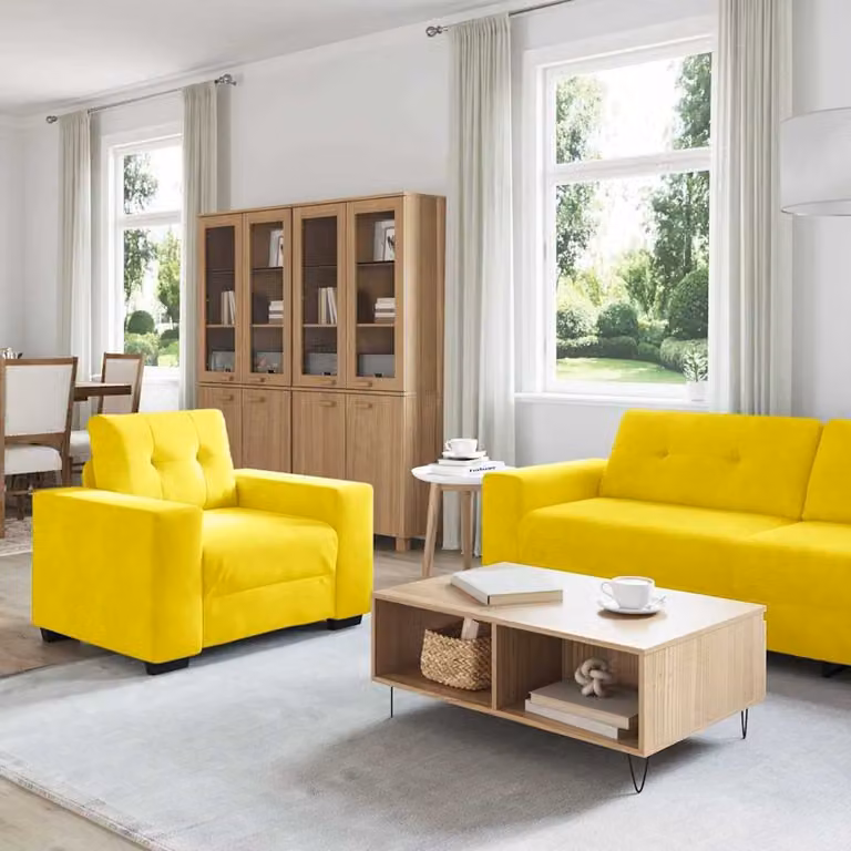 Juego de sofá moderno de 3 piezas vidaXL tapizado en terciopelo amarillo para salón con sofá de 3 plazas, sofá de 2 plazas y sillón