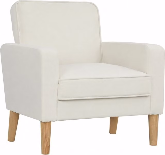 Butaca de salón HOMCOM tapizada en terciopelo con diseño de botones y patas de madera, sillón relax para lectura en color beige