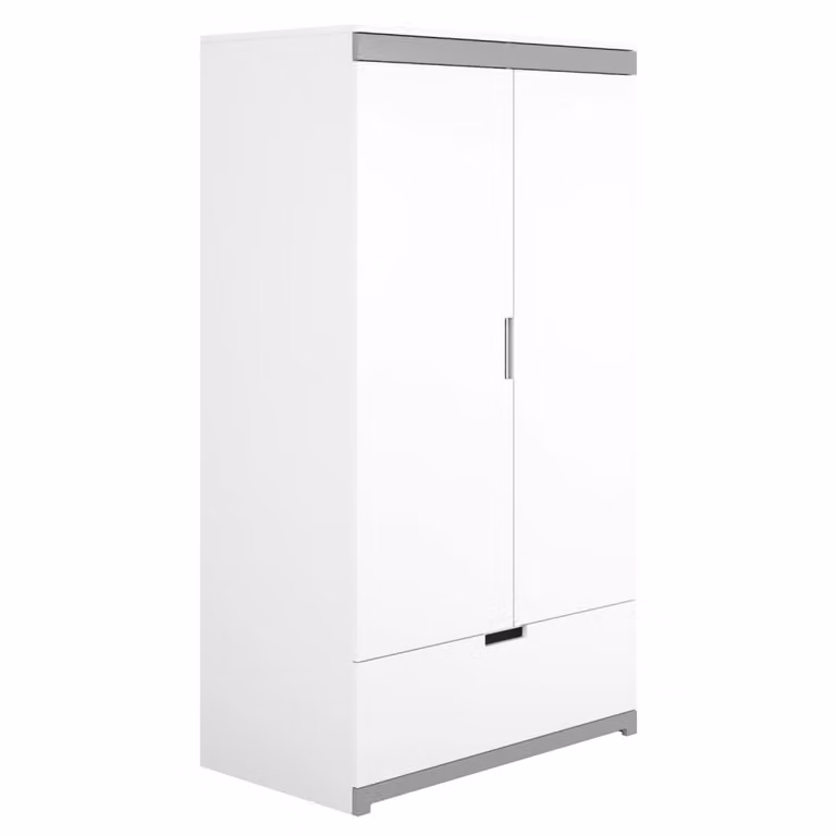 Armario infantil Kocot Kids moderno en blanco y gris con puertas de cierre suave, An: 100 cm, P: 57 cm, Al: 182 cm