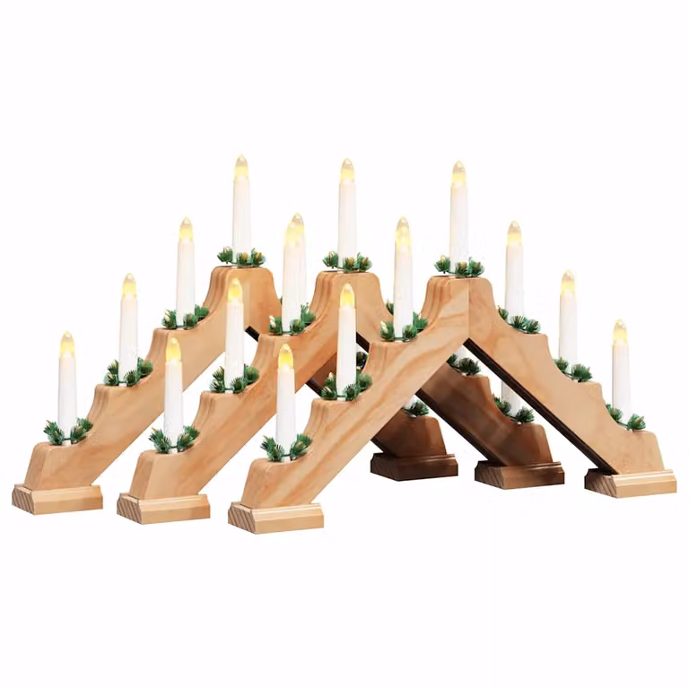 Set de 3 velas de mesa de madera estilo village de vidaXL en color blanco y marrón para decoración navideña