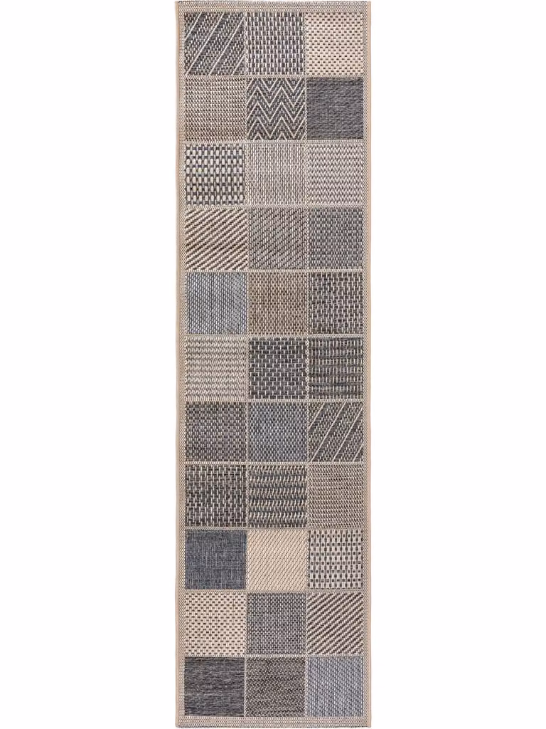 Alfombra de pasillo exterior Benuta azul con diseño patchwork vintage, An/P: 67 x 240 cm