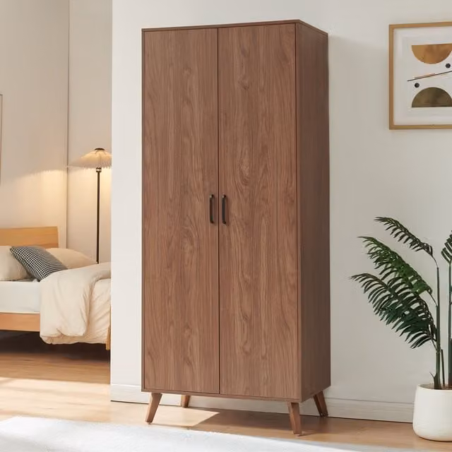 Armario Norg de en.casa con 2 puertas, barra para colgar y estantes en efecto nogal, Al: 191 cm, An: 80 cm, P: 52 cm