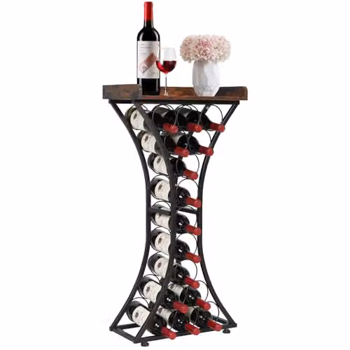 Botellero independiente VEVOR para 15 botellas con estante de madera y soporte para copas, color negro, An/P/Al: 43 x 29 x 89,5 cm